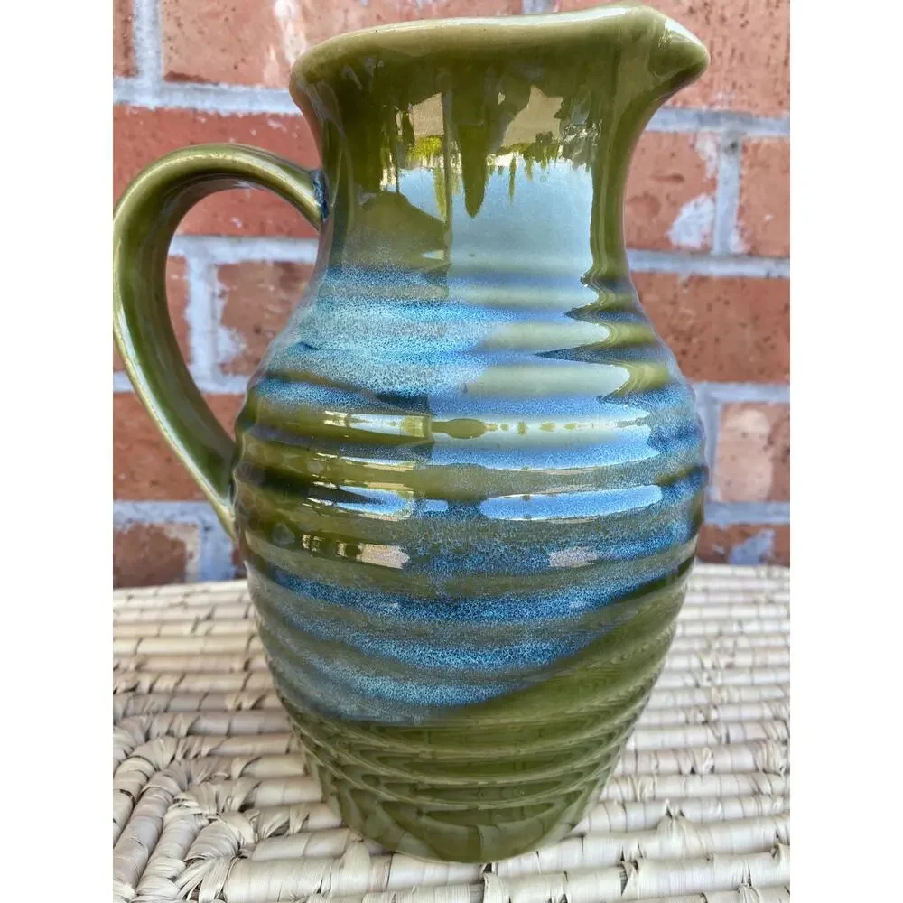 Colm De Ris Pitcher Art Ceramic Pottery Green Blue Celtic Triskelion Ireland